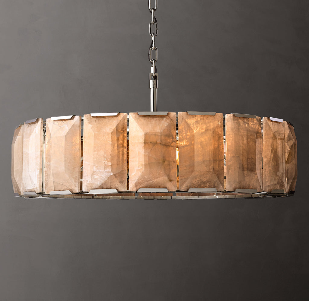 Signature Harlow Calcite Round Chandelier – 43" Polished Stainless Steel — view 1