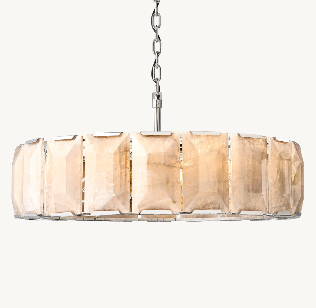 Signature Harlow Calcite Round Chandelier – 43" Polished Stainless Steel — view 2