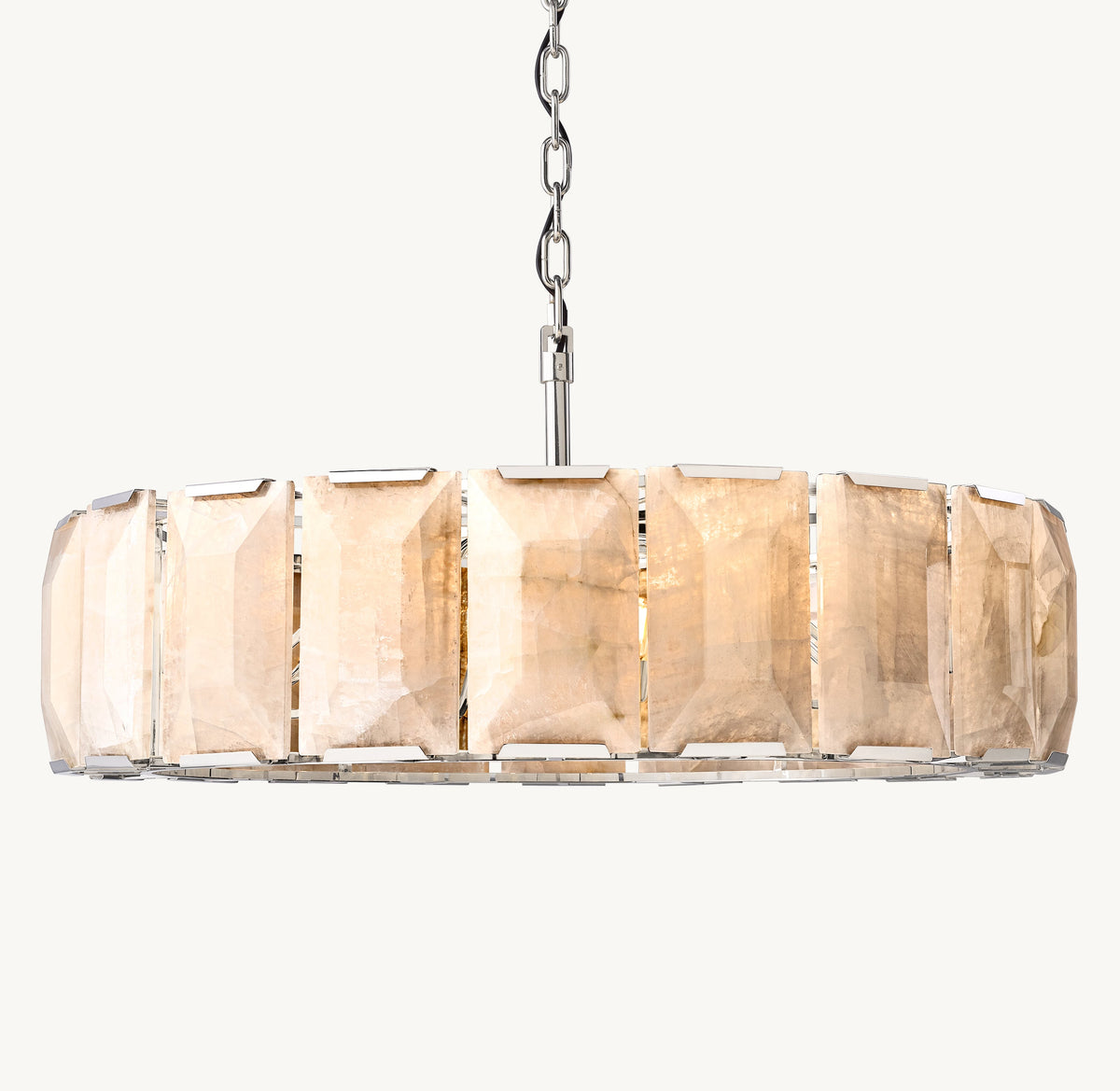 Signature Harlow Calcite Round Chandelier – 43" Polished Stainless Steel — view 2