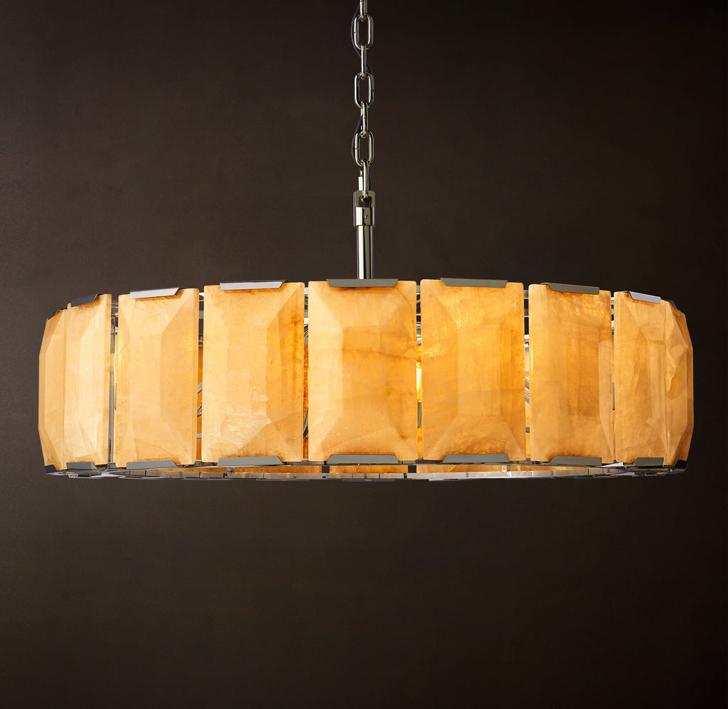 Signature Harlow Calcite Round Chandelier – 43" Polished Stainless Steel — view 4