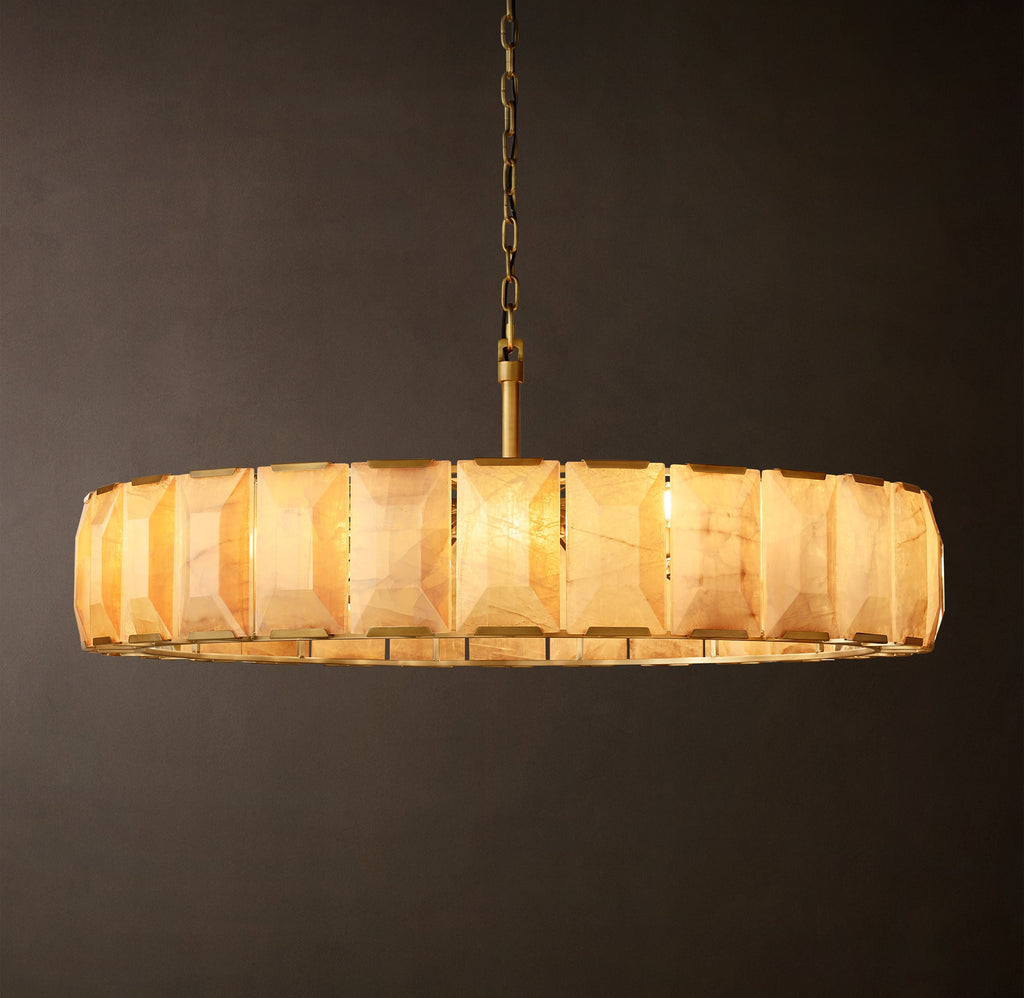 Signature Harlow Calcite Round Chandelier – 60" Lacquered Burnished Brass — view 3