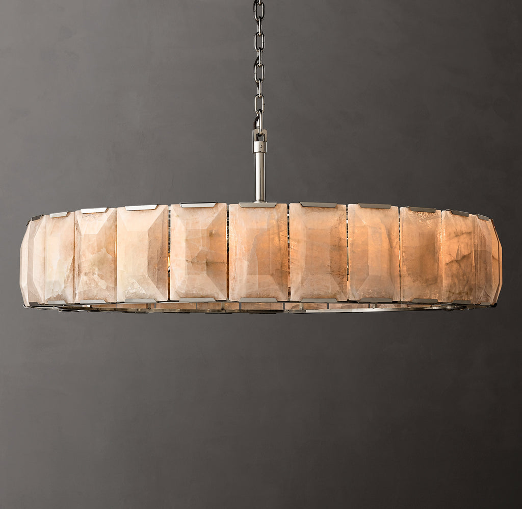 Signature Harlow Calcite Round Chandelier – 60" Polished Stainless Steel — view 1