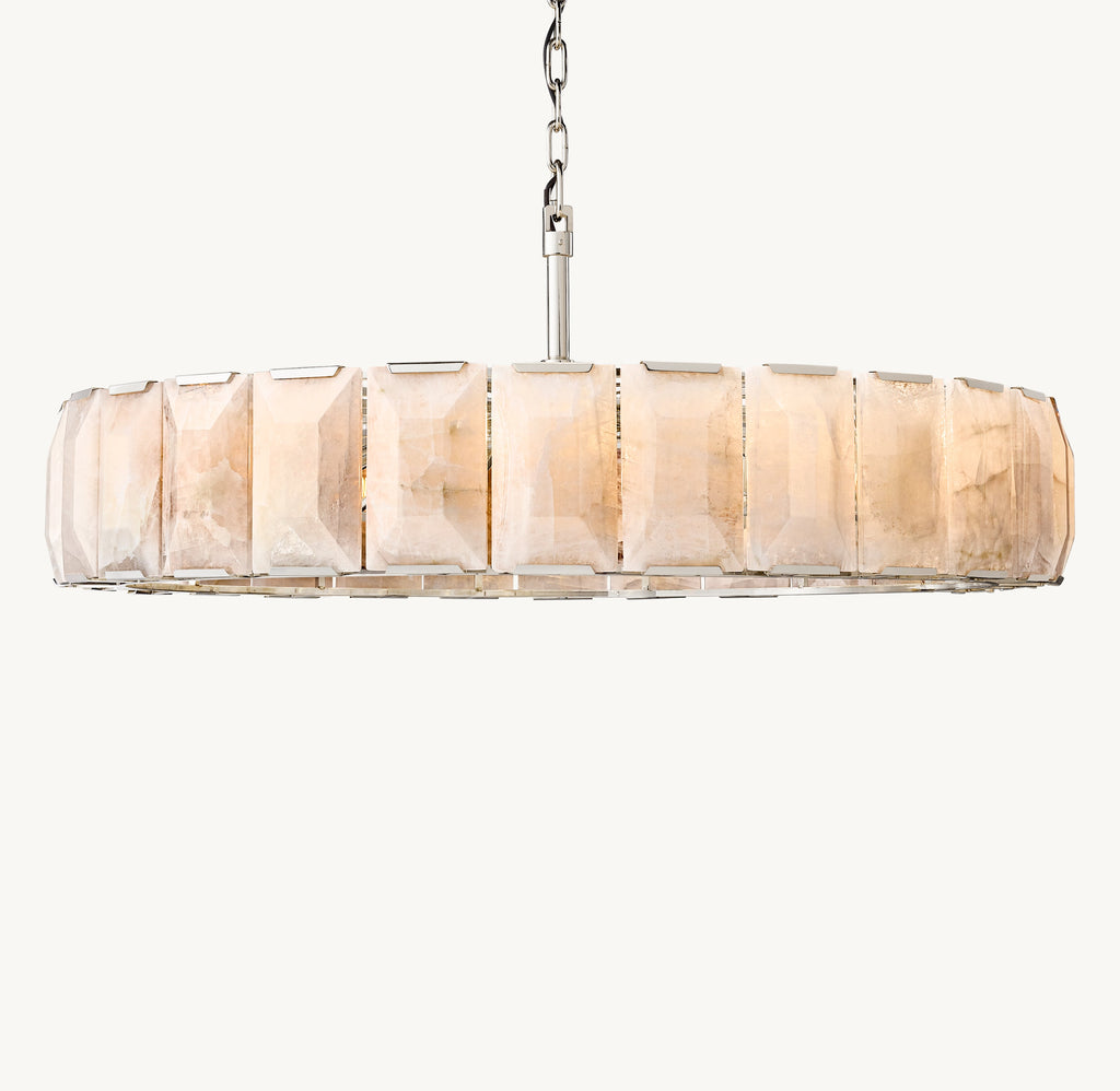 Signature Harlow Calcite Round Chandelier – 60" Polished Stainless Steel — view 2