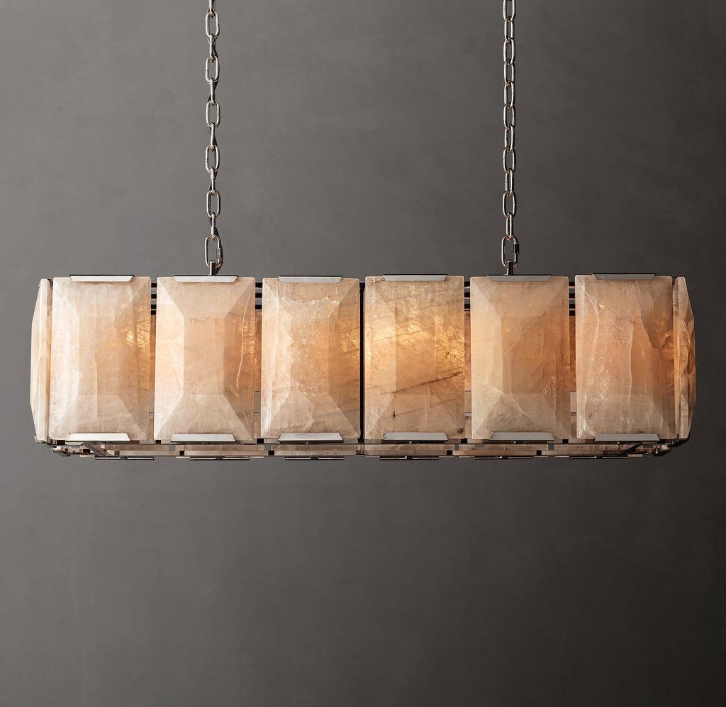 Signature Harlow Calcite Rectangular Chandelier – 42" Polished Stainless Steel — view 1