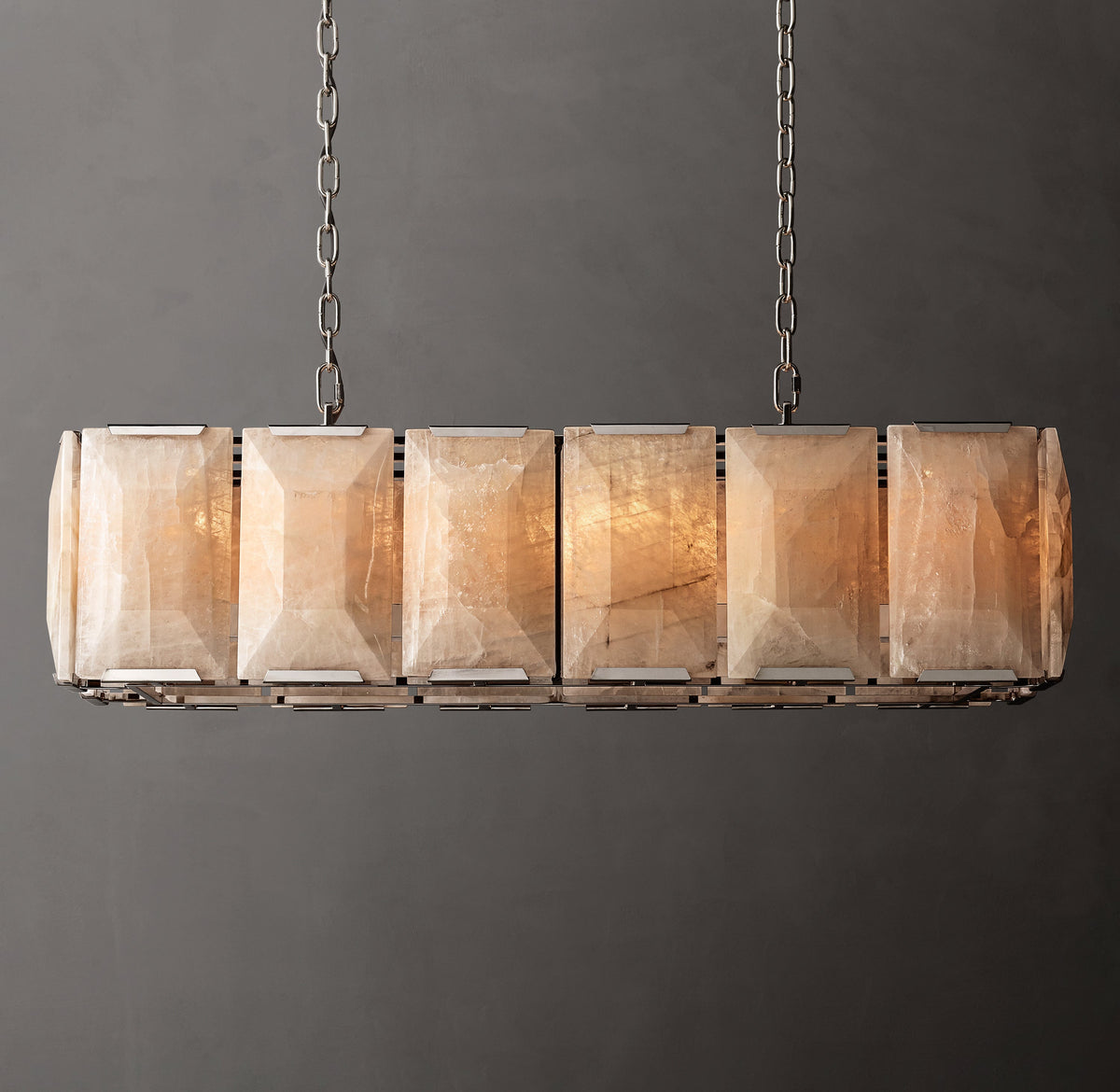 Signature Harlow Calcite Rectangular Chandelier – 42" Polished Stainless Steel — view 1