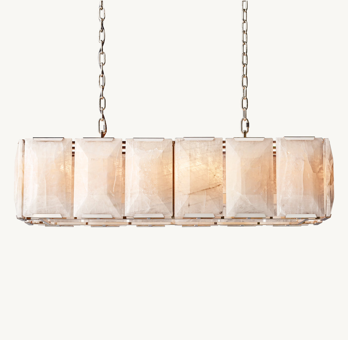 Signature Harlow Calcite Rectangular Chandelier – 42" Polished Stainless Steel — view 2