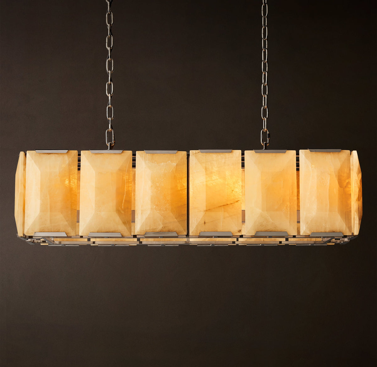 Signature Harlow Calcite Rectangular Chandelier – 42" Polished Stainless Steel — view 4
