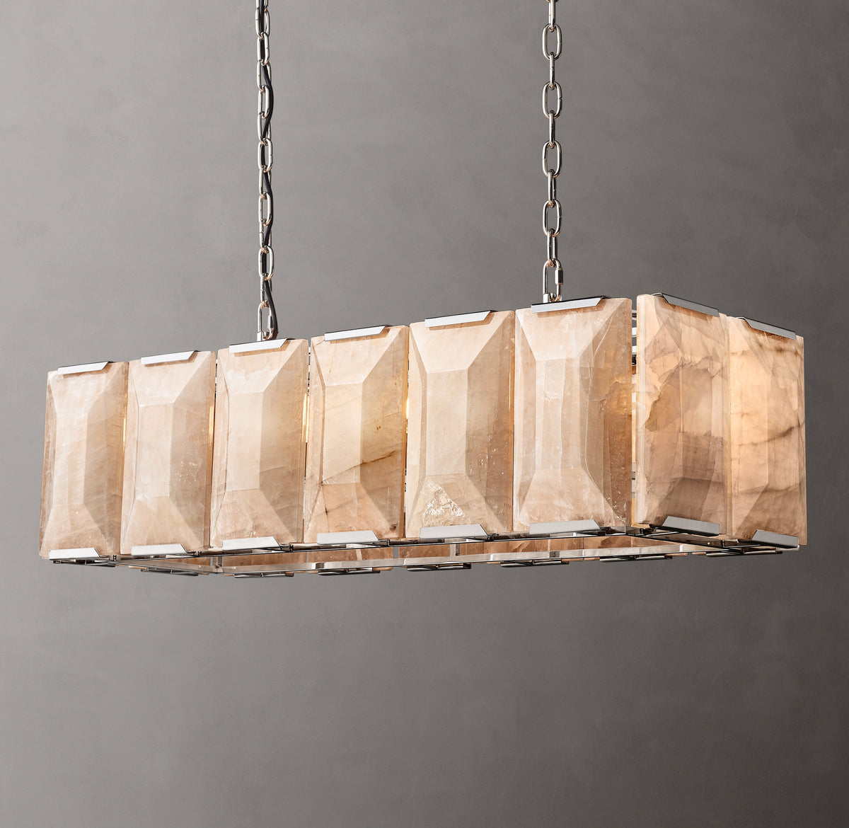 Signature Harlow Calcite Rectangular Chandelier – 42" Polished Stainless Steel — view 5