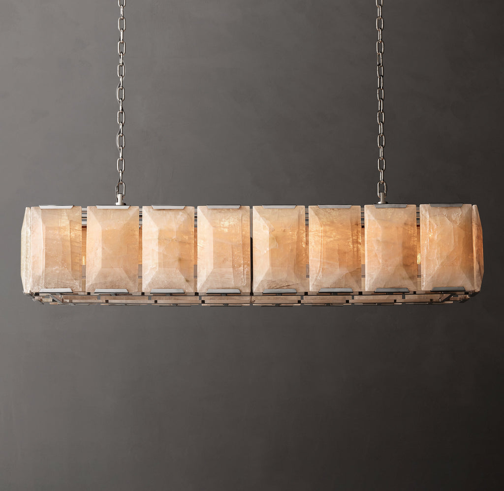 Signature Harlow Calcite Rectangular Chandelier – 54" Polished Stainless Steel — view 1