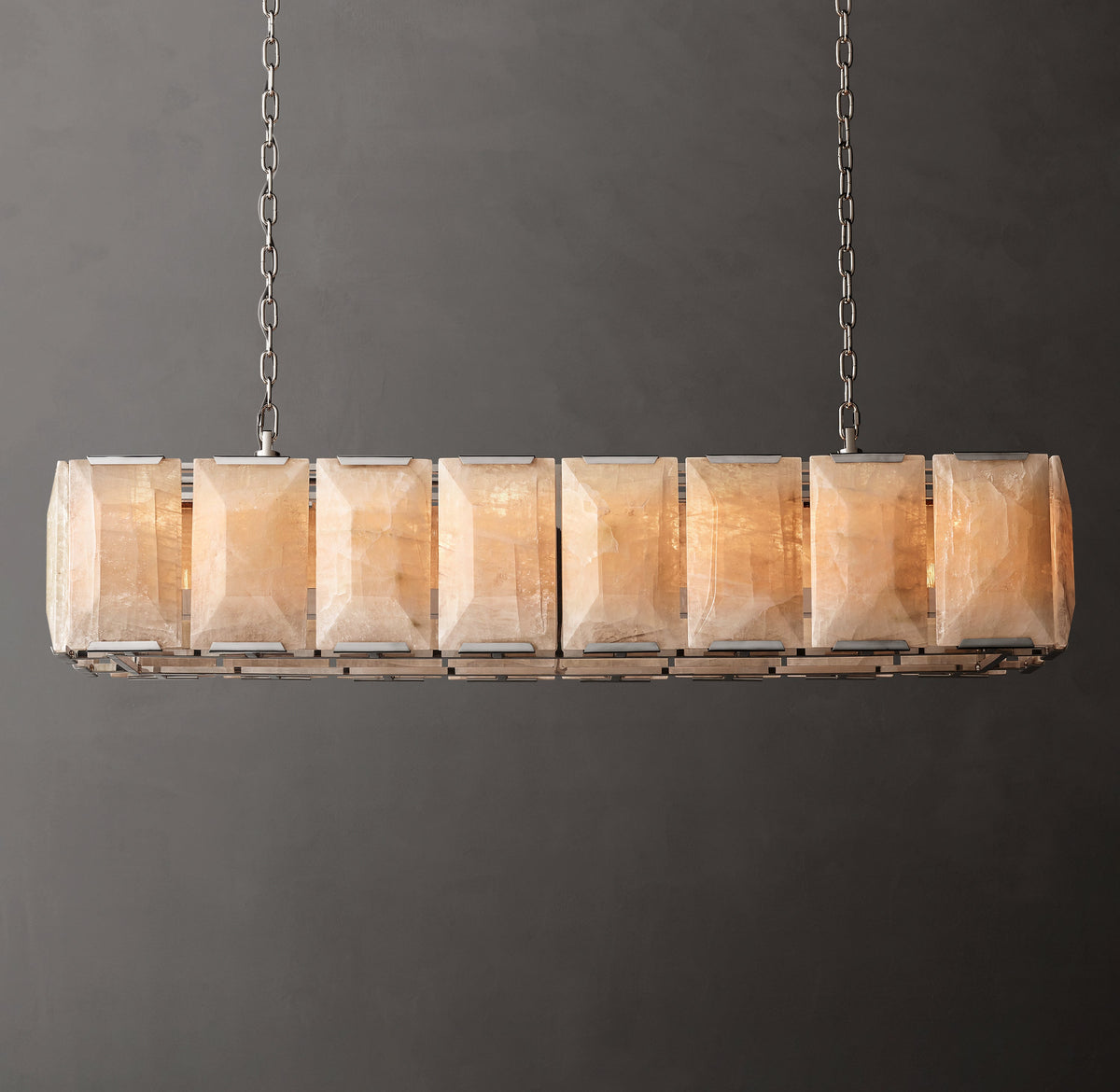 Signature Harlow Calcite Rectangular Chandelier – 54" Polished Stainless Steel — view 1