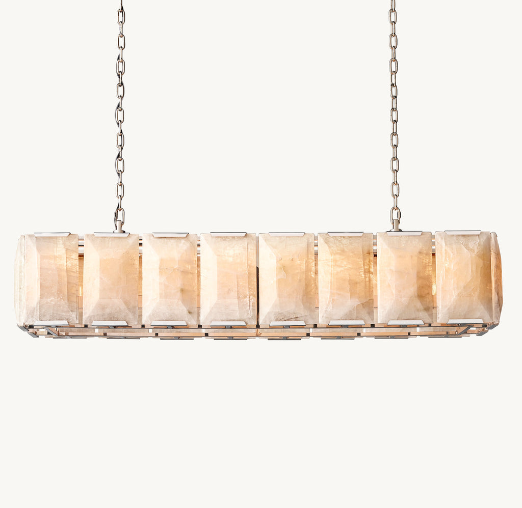 Signature Harlow Calcite Rectangular Chandelier – 54" Polished Stainless Steel — view 2
