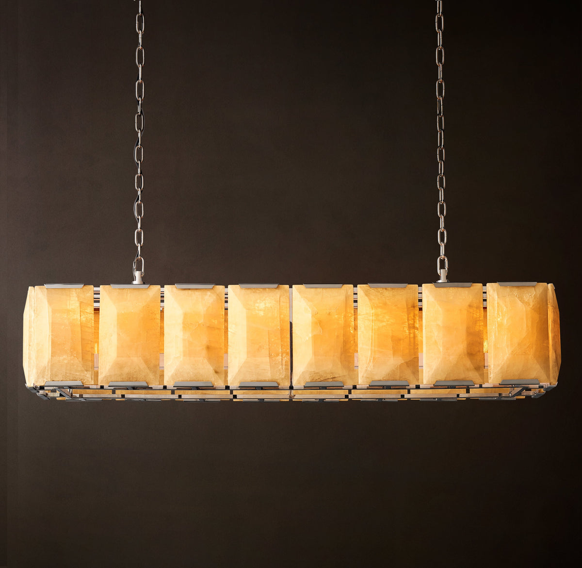 Signature Harlow Calcite Rectangular Chandelier – 54" Polished Stainless Steel — view 4