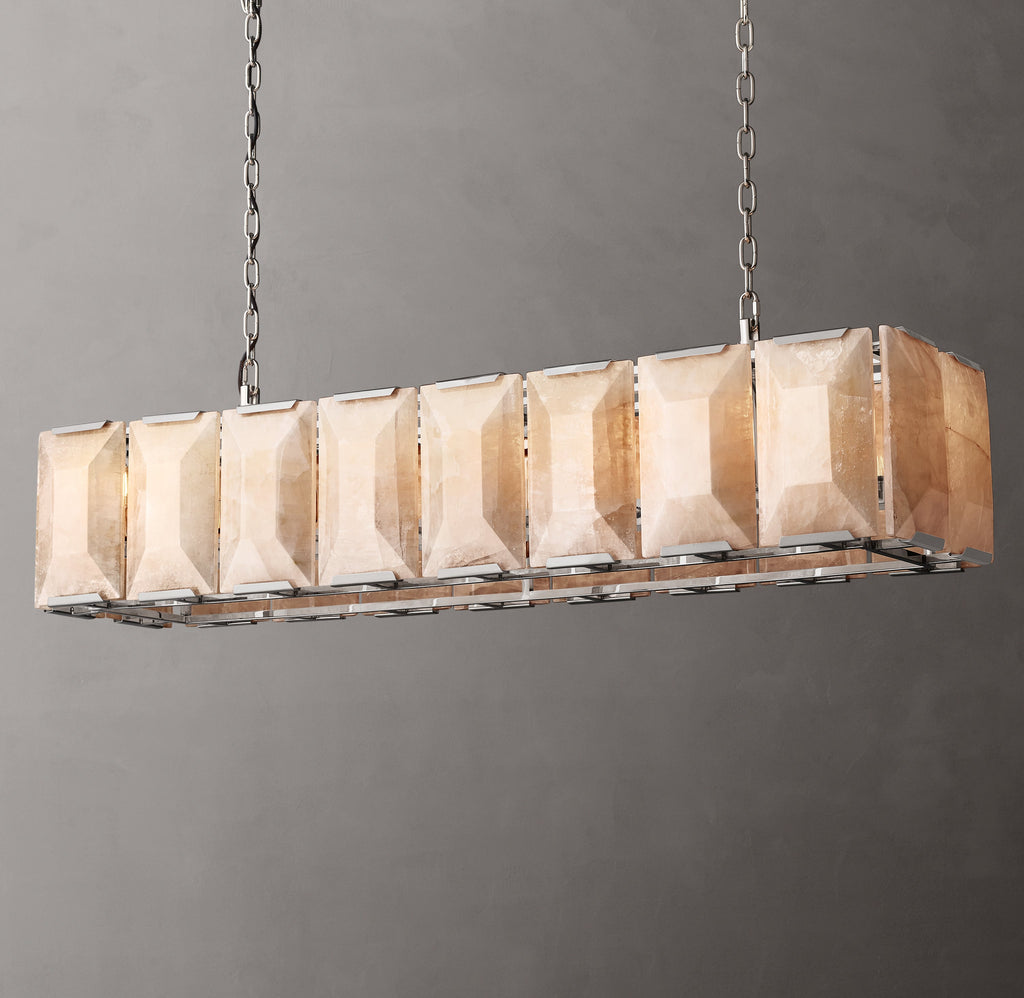 Signature Harlow Calcite Rectangular Chandelier – 54" Polished Stainless Steel — view 5