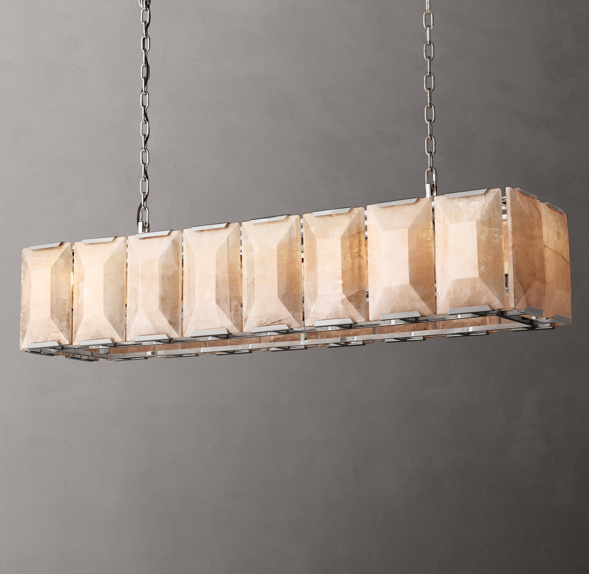 Signature Harlow Calcite Rectangular Chandelier – 54" Polished Stainless Steel — view 5