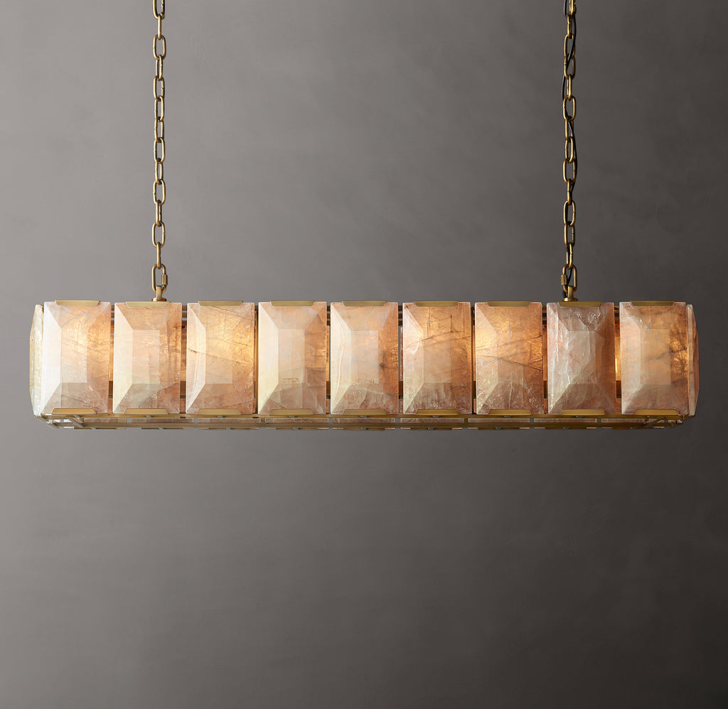 Signature Harlow Calcite Rectangular Chandelier – 62" Lacquered Burnished Brass — view 1