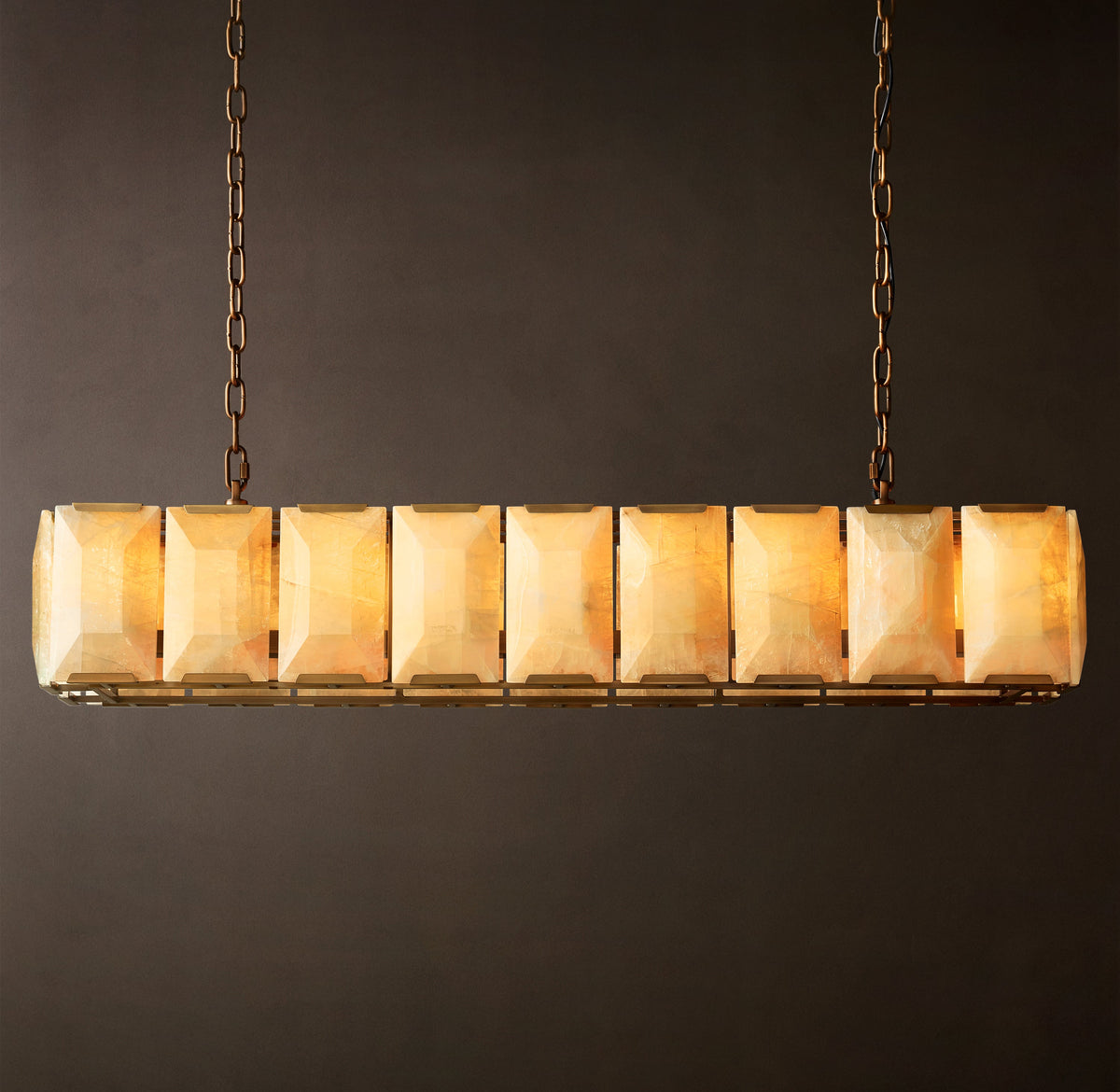 Signature Harlow Calcite Rectangular Chandelier – 62" Lacquered Burnished Brass — view 2