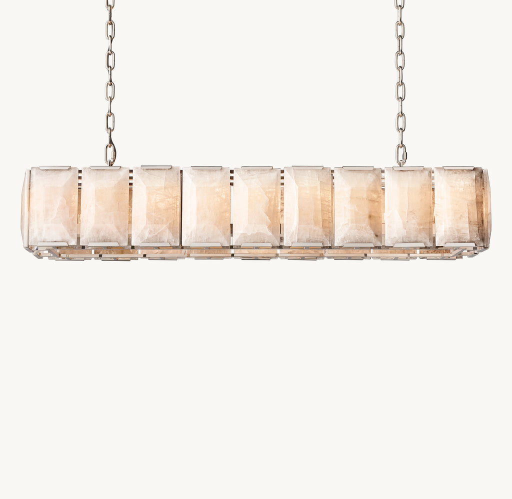 Signature Harlow Calcite Rectangular Chandelier – 62" Polished Stainless Steel — view 2
