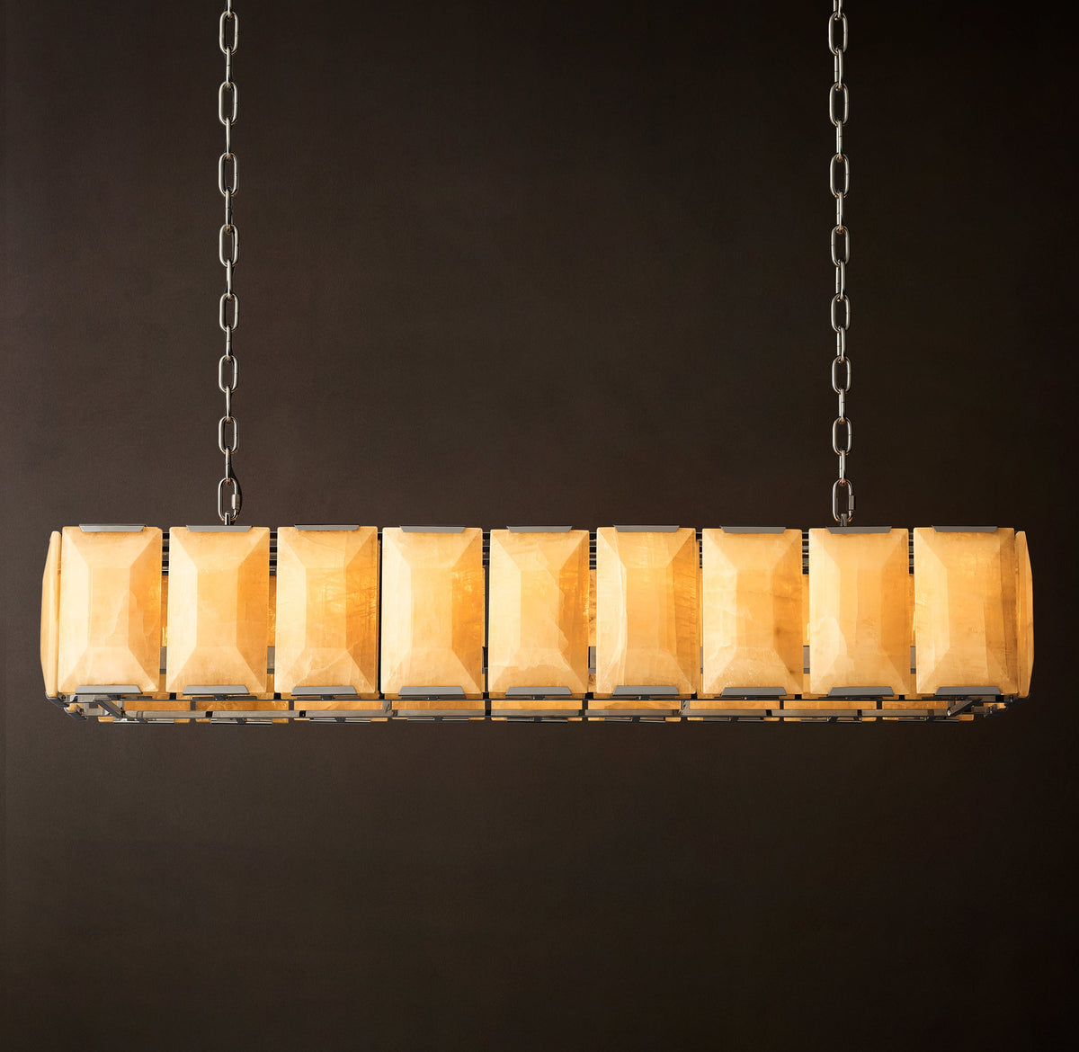 Signature Harlow Calcite Rectangular Chandelier – 62" Polished Stainless Steel — view 3