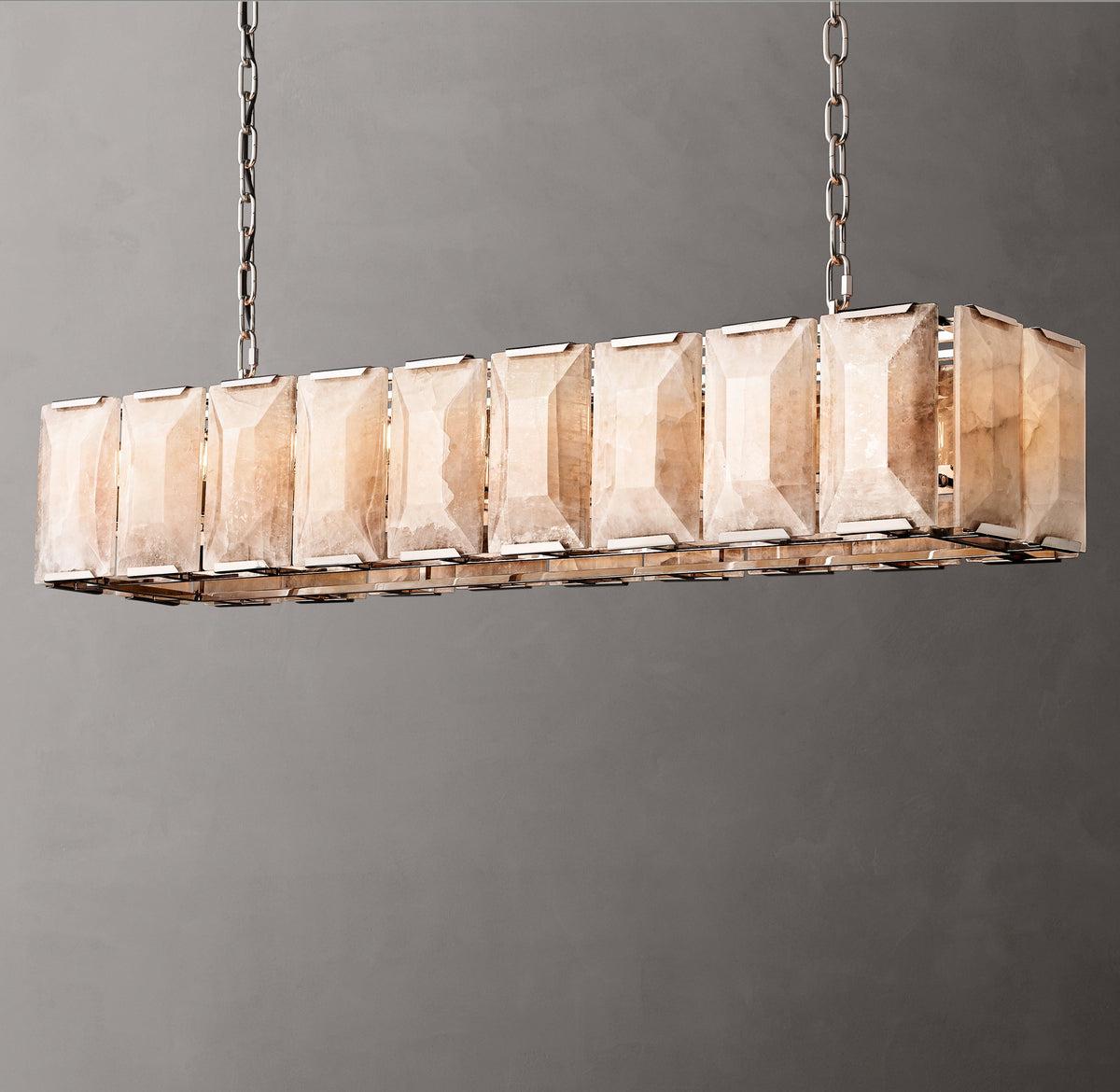 Signature Harlow Calcite Rectangular Chandelier – 62" Polished Stainless Steel — view 4