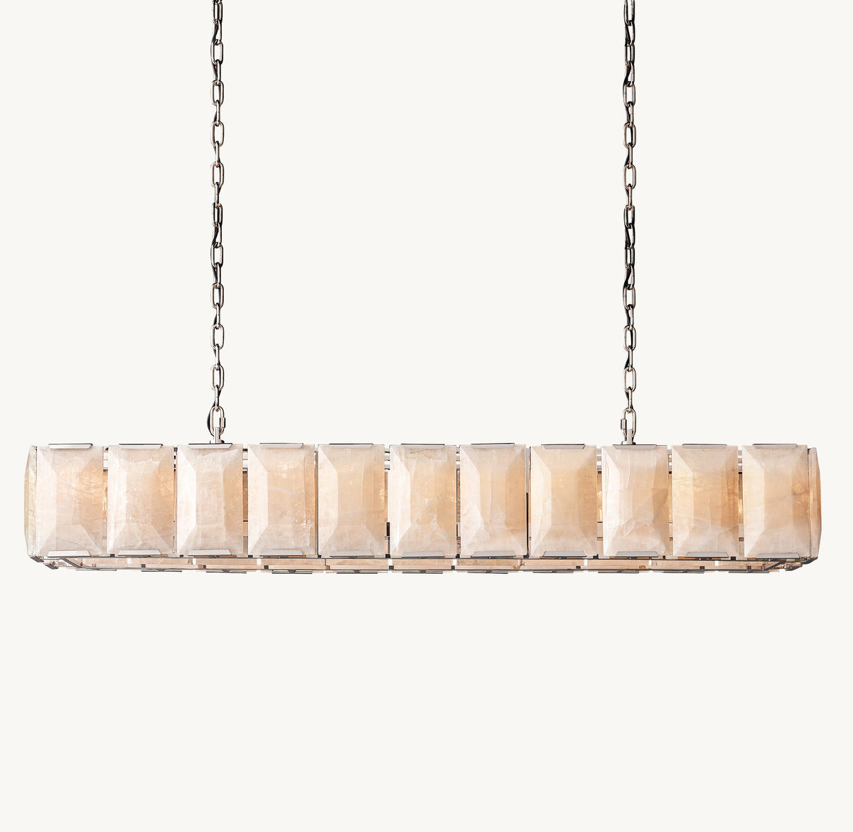 Signature Harlow Calcite Rectangular Chandelier – 74" Polished Stainless Steel — view 2