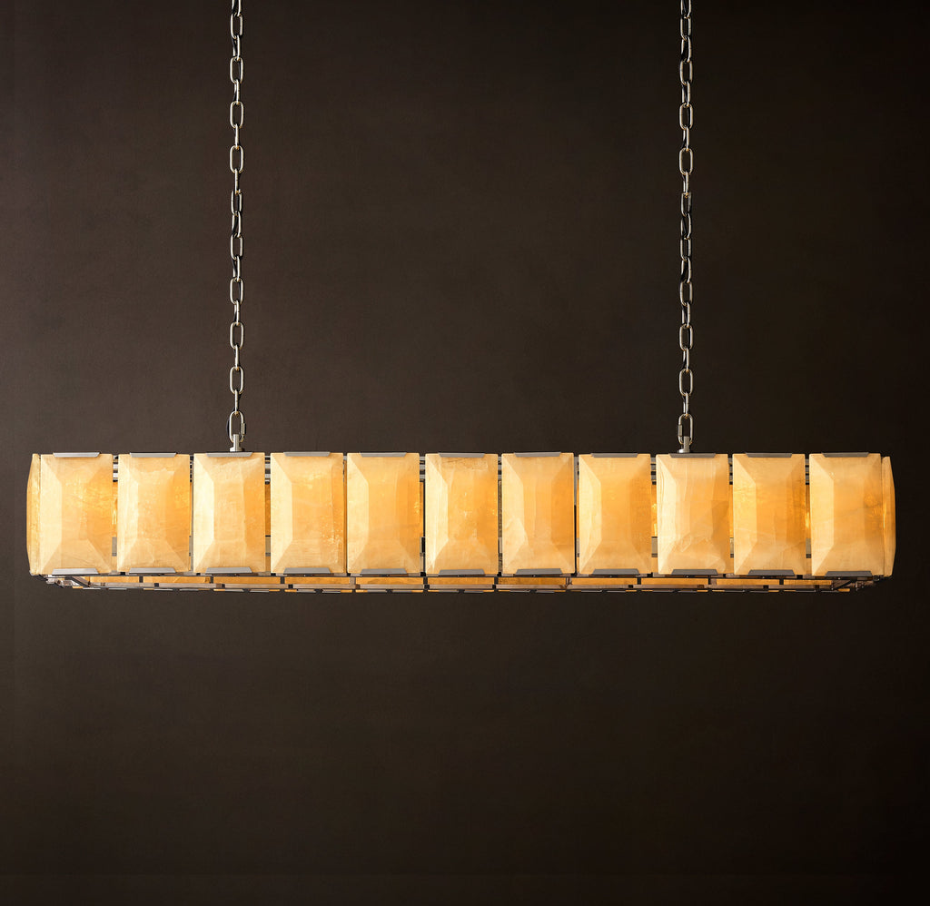 Signature Harlow Calcite Rectangular Chandelier – 74" Polished Stainless Steel — view 4