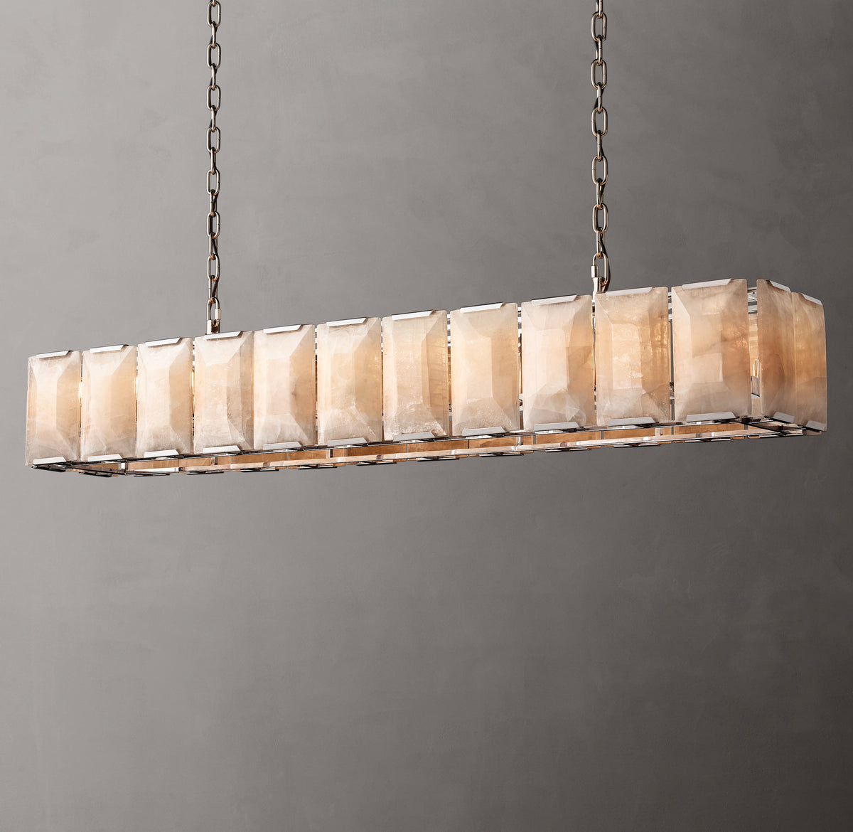 Signature Harlow Calcite Rectangular Chandelier – 74" Polished Stainless Steel — view 5