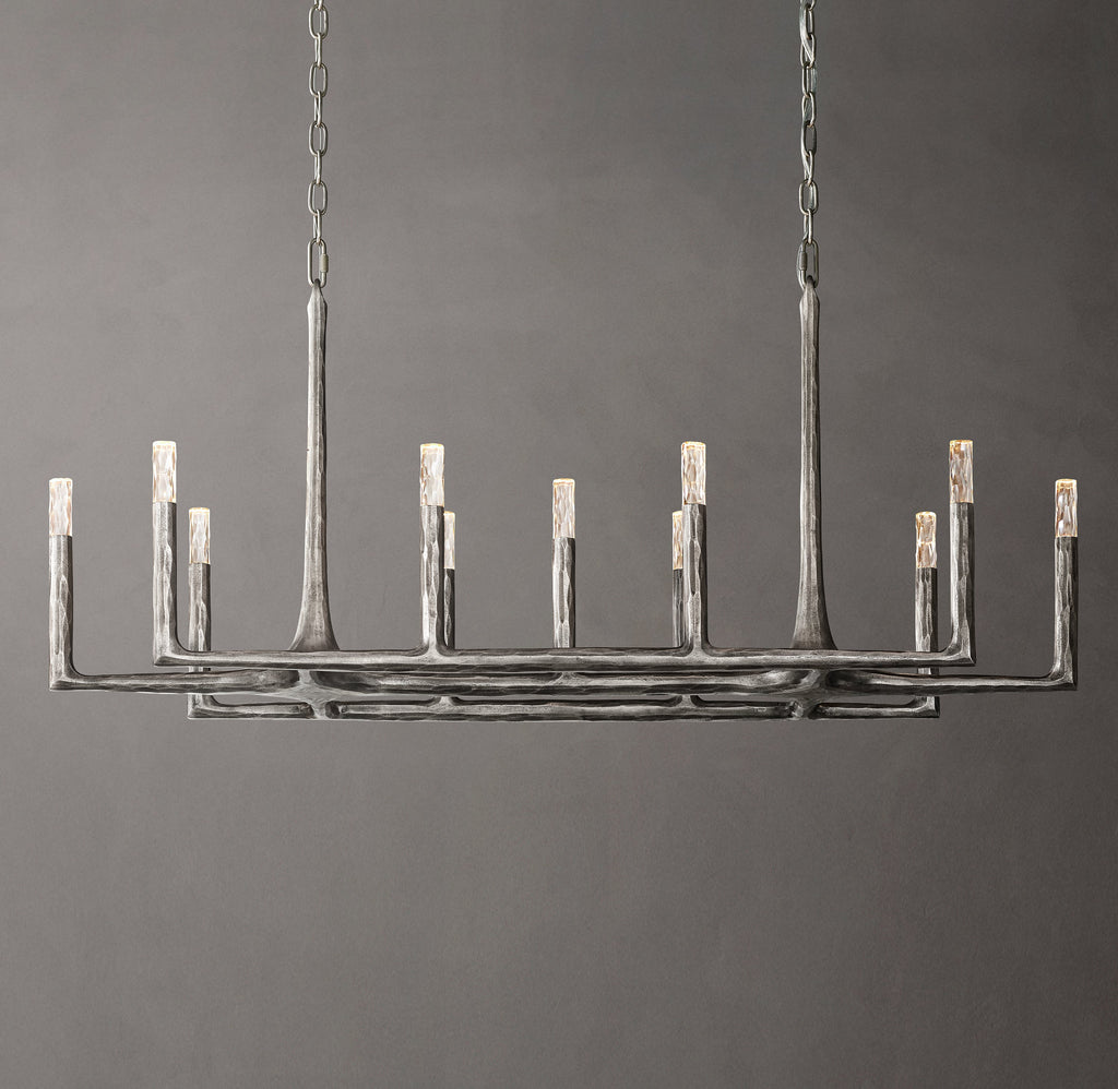 Artisan Thaddeus Linear Chandelier – 54" Forged Pewter — view 2