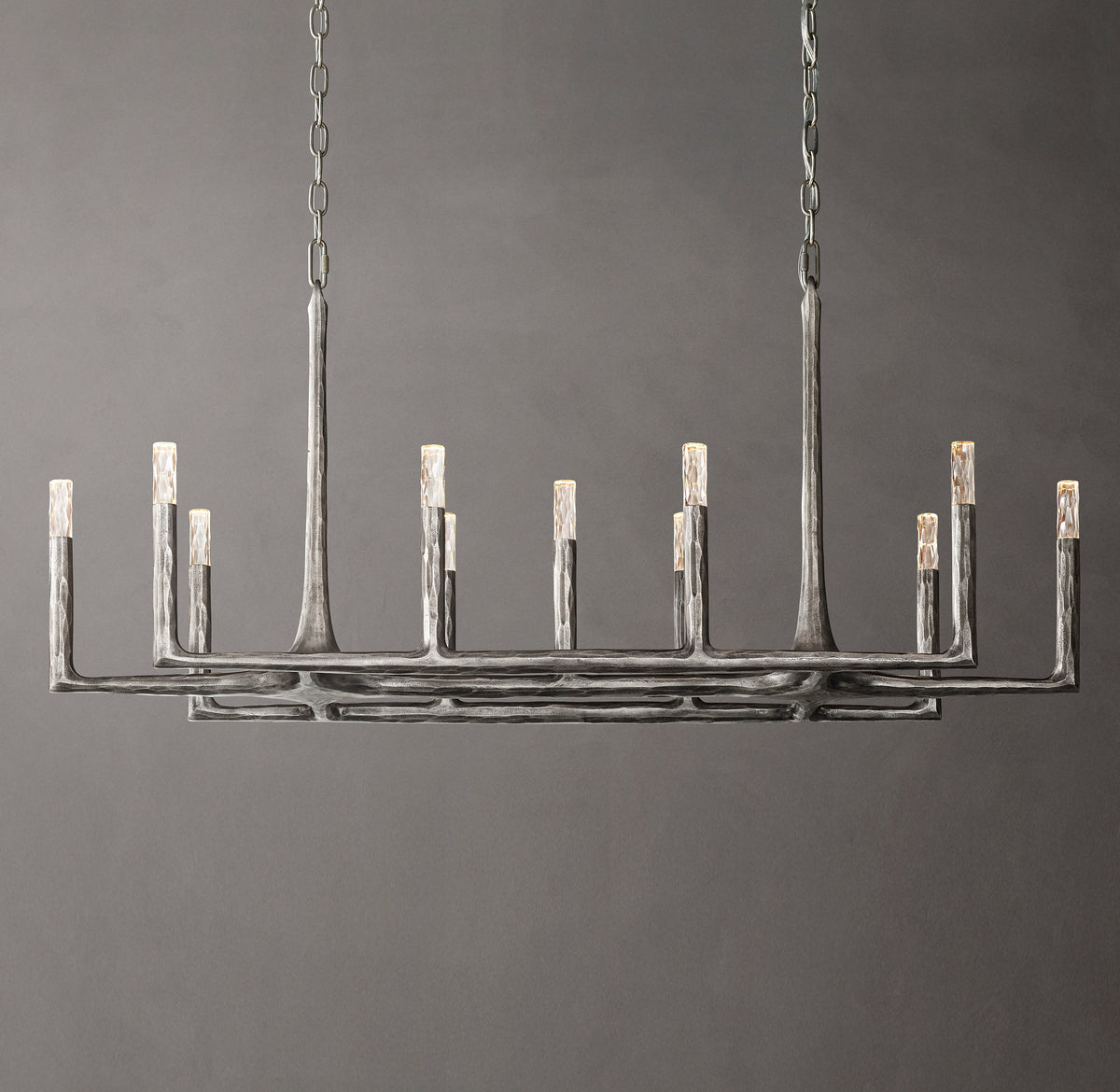 Artisan Thaddeus Linear Chandelier – 54" Forged Pewter — view 2
