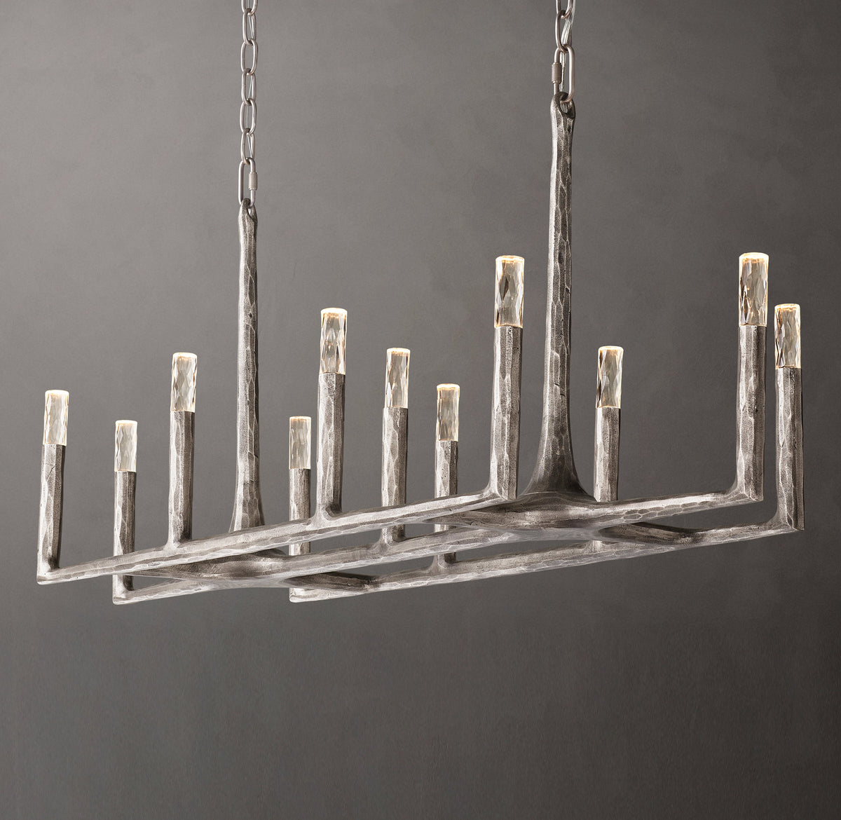 Artisan Thaddeus Linear Chandelier – 54" Forged Pewter — view 4