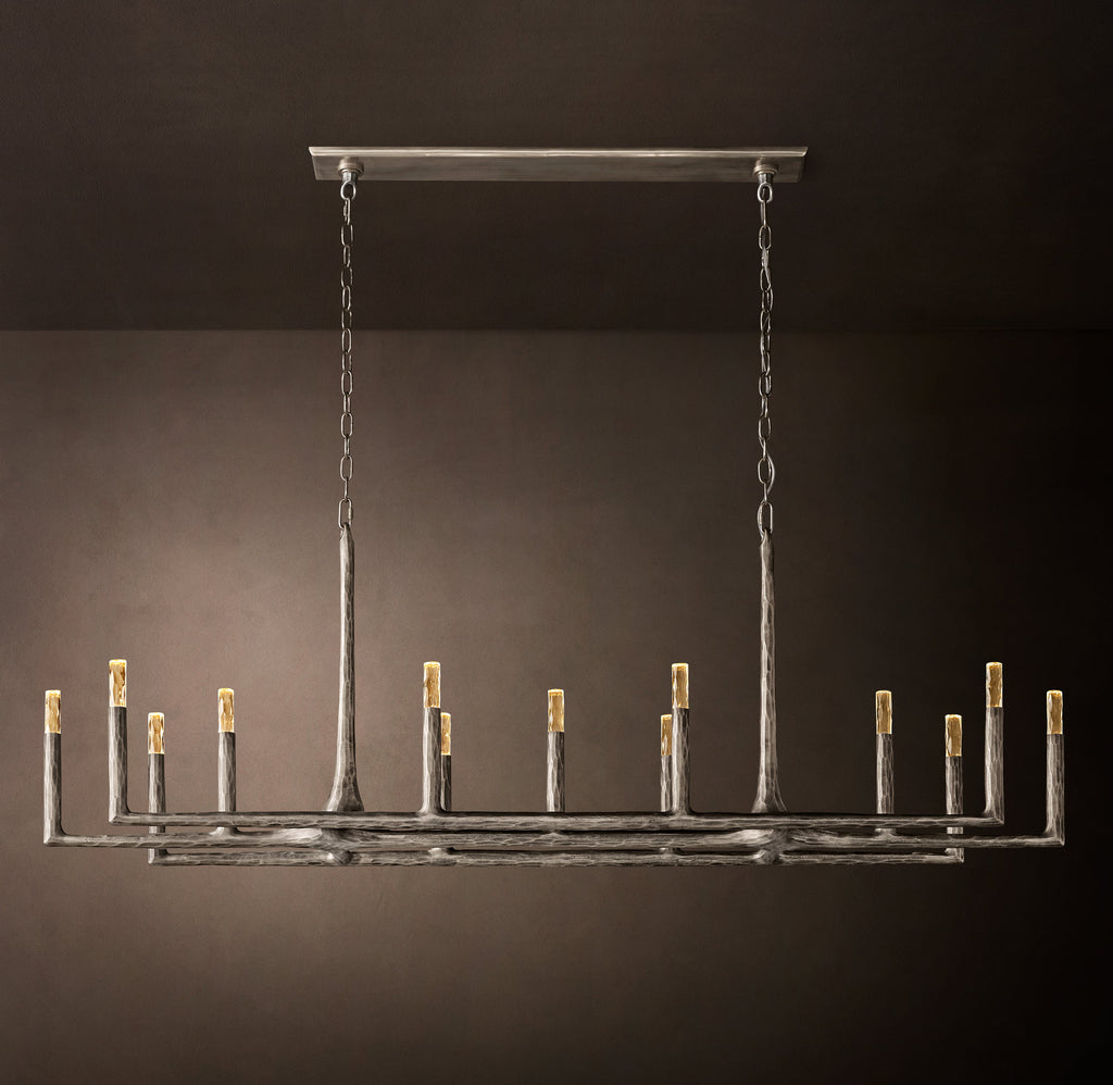 Artisan Thaddeus Linear Chandelier – 72" Forged Pewter — view 2