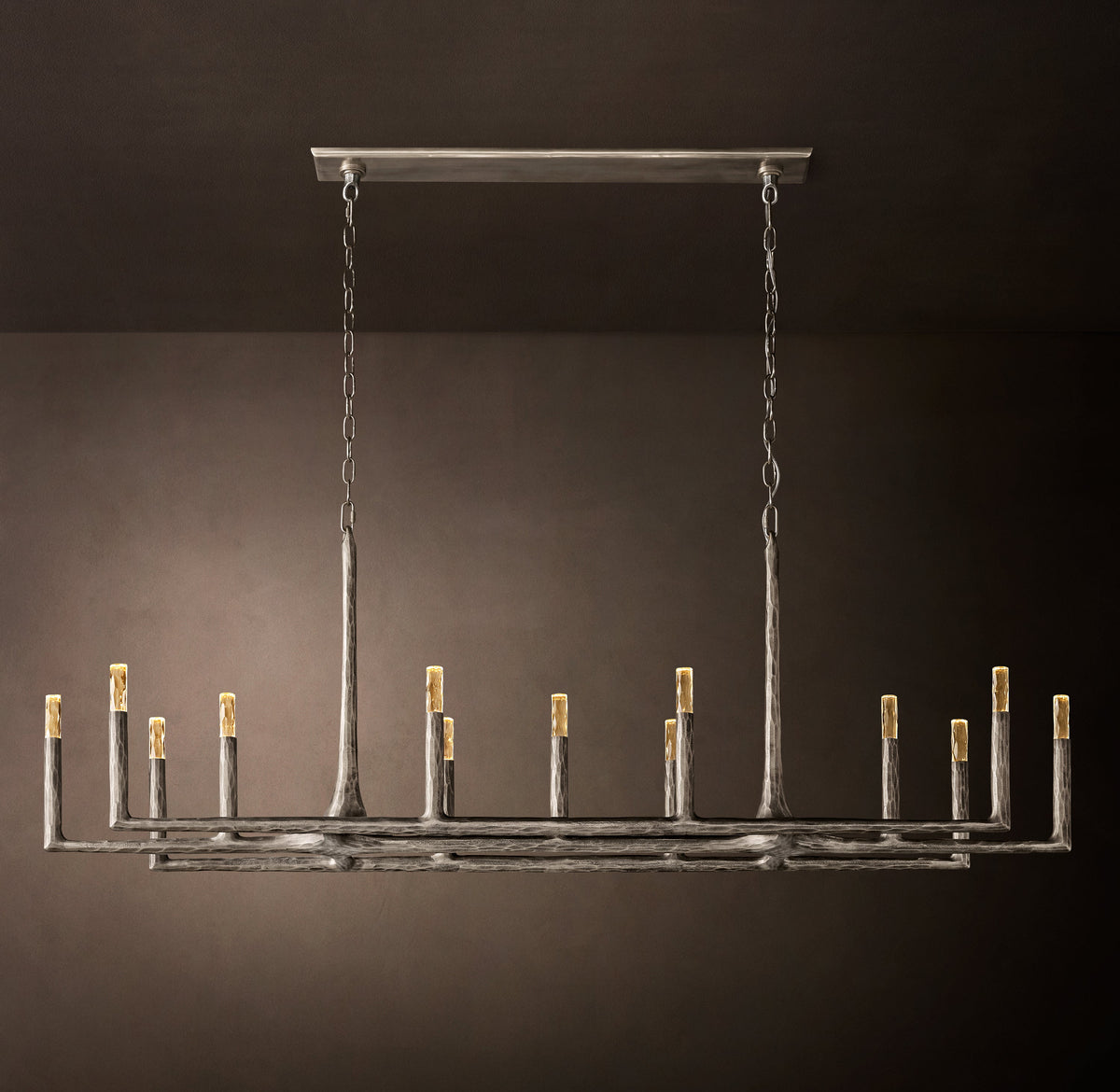 Artisan Thaddeus Linear Chandelier – 72" Forged Pewter — view 2
