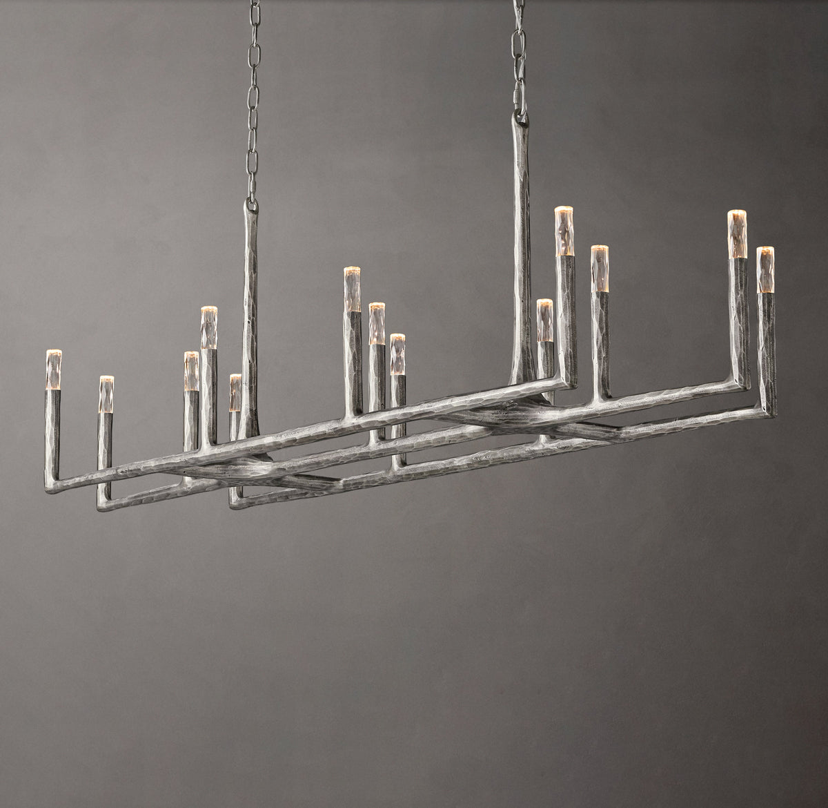 Artisan Thaddeus Linear Chandelier – 72" Forged Pewter — view 5