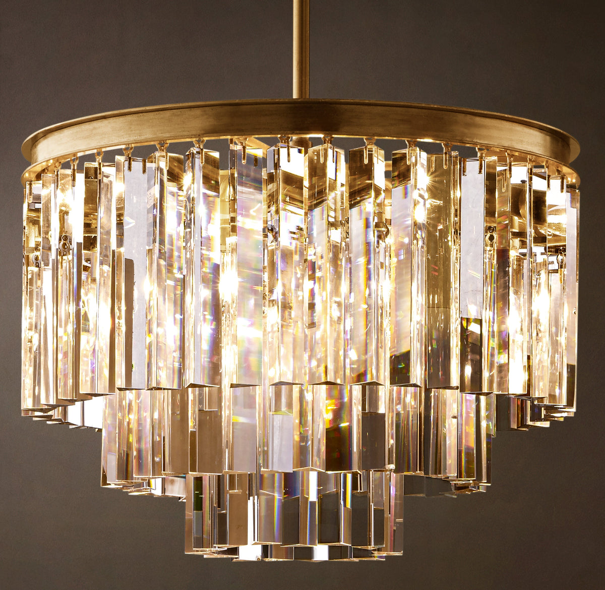 Artisan 1920s Odeon Round Chandelier – 20" Lacquered Burnished Brass — view 2