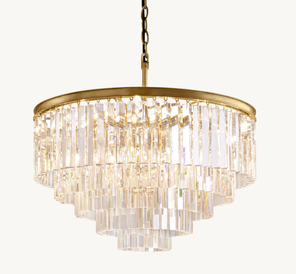 Artisan 1920s Odeon Round Chandelier – 32" Lacquered Burnished Brass — view 1