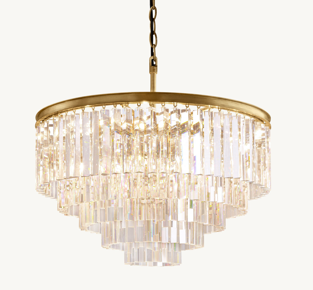 Artisan 1920s Odeon Round Chandelier – 32" Lacquered Burnished Brass — view 1