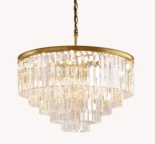 Artisan 1920s Odeon Round Chandelier – 32" Lacquered Burnished Brass — view 1