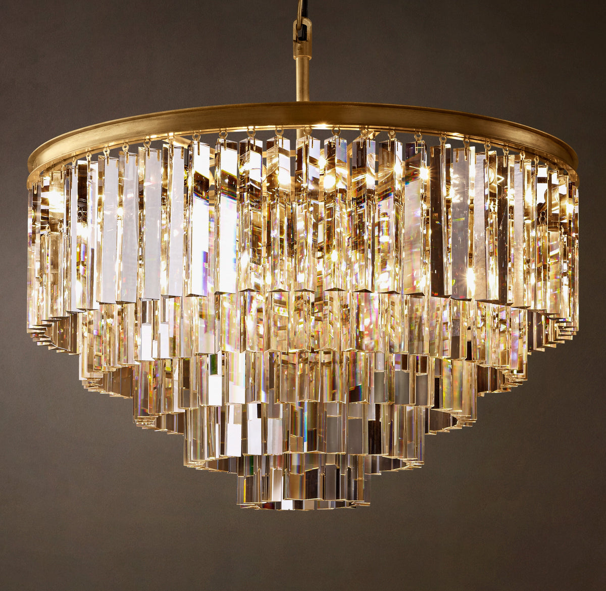 Artisan 1920s Odeon Round Chandelier – 32" Lacquered Burnished Brass — view 2