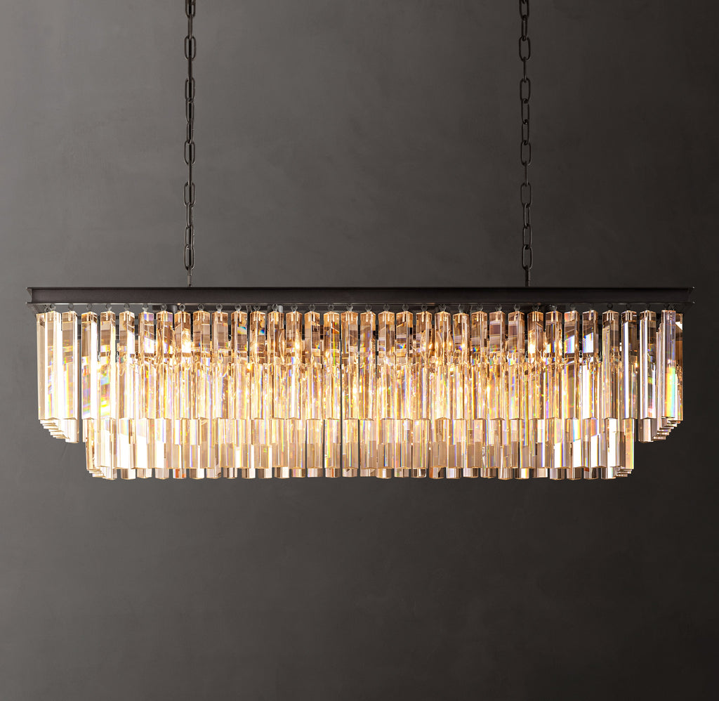 Artisan 1920s Odeon Rectangular Chandelier – 49" Iron — view 1