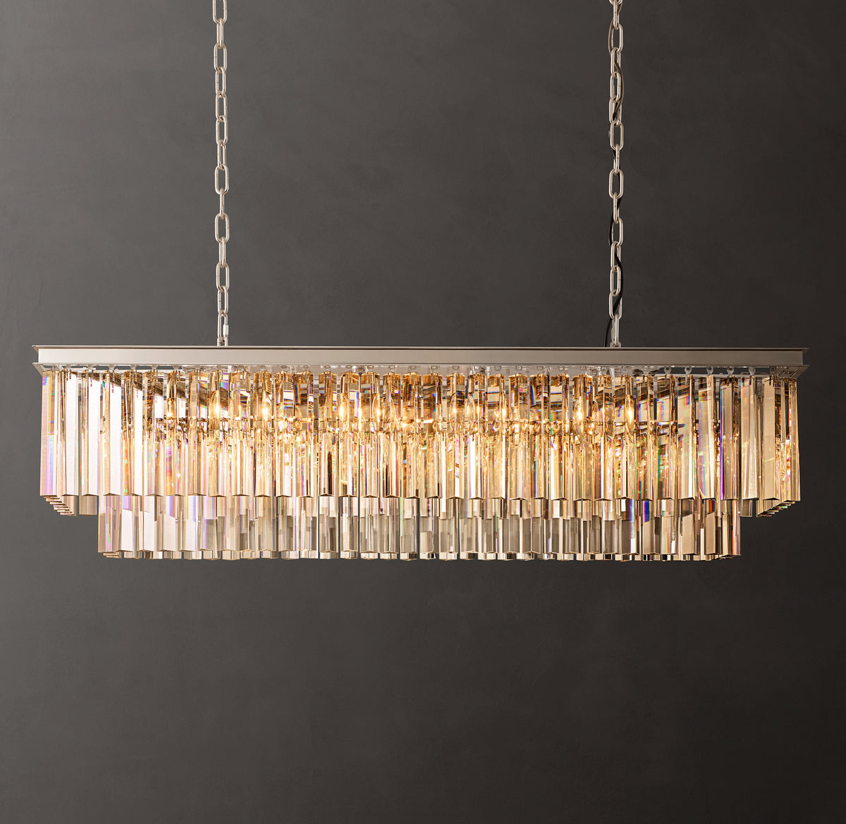 Artisan 1920s Odeon Rectangular Chandelier – 49" Polished Nickel — view 1