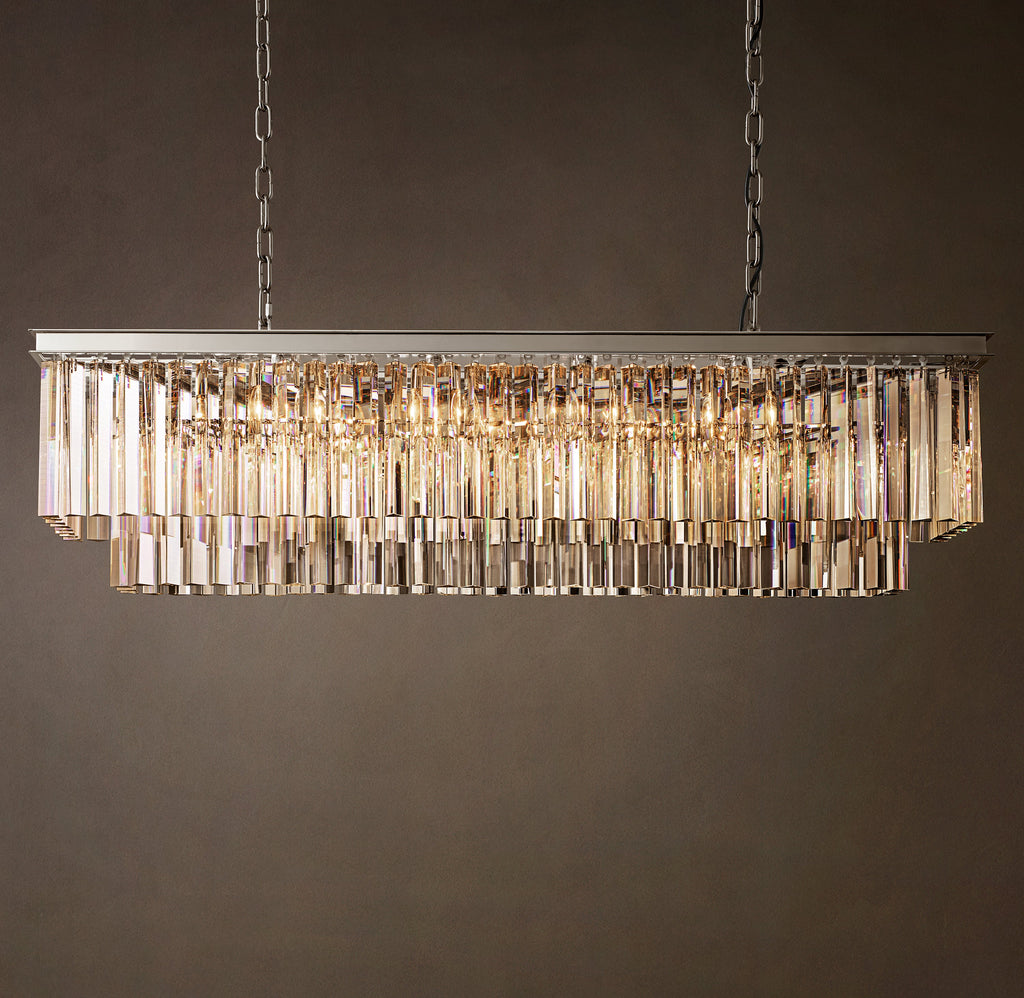 Artisan 1920s Odeon Rectangular Chandelier – 49" Polished Nickel — view 3