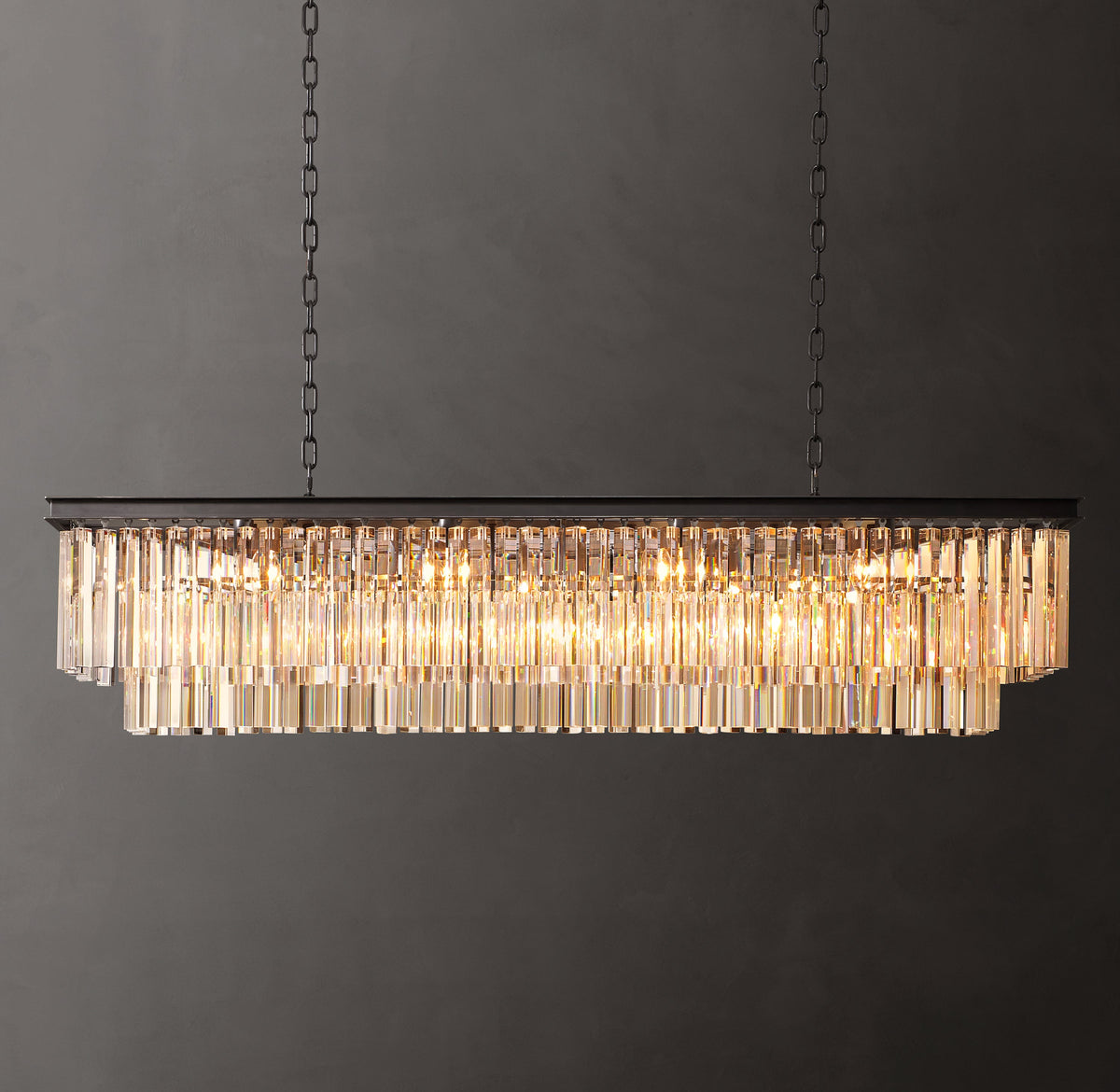 Artisan 1920s Odeon Rectangular Chandelier – 59" Iron — view 1