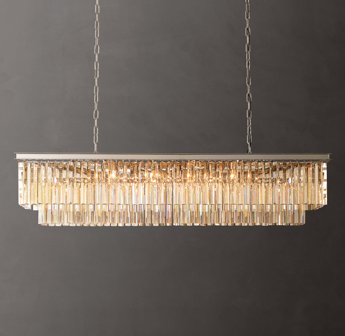 Artisan 1920s Odeon Rectangular Chandelier – 59" Polished Nickel — view 1