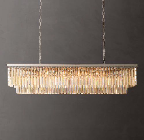 Artisan 1920s Odeon Rectangular Chandelier – 59" Polished Nickel — view 1