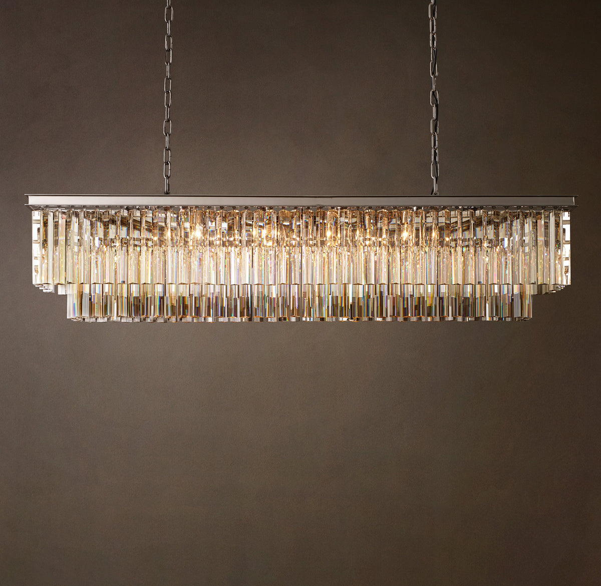 Artisan 1920s Odeon Rectangular Chandelier – 59" Polished Nickel — view 3