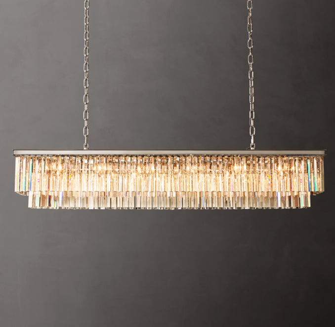 Artisan 1920s Odeon Rectangular Chandelier – 72" Polished Nickel — view 1