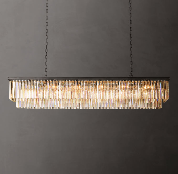 Artisan 1920s Odeon Rectangular Chandelier – 72" Iron — view 1