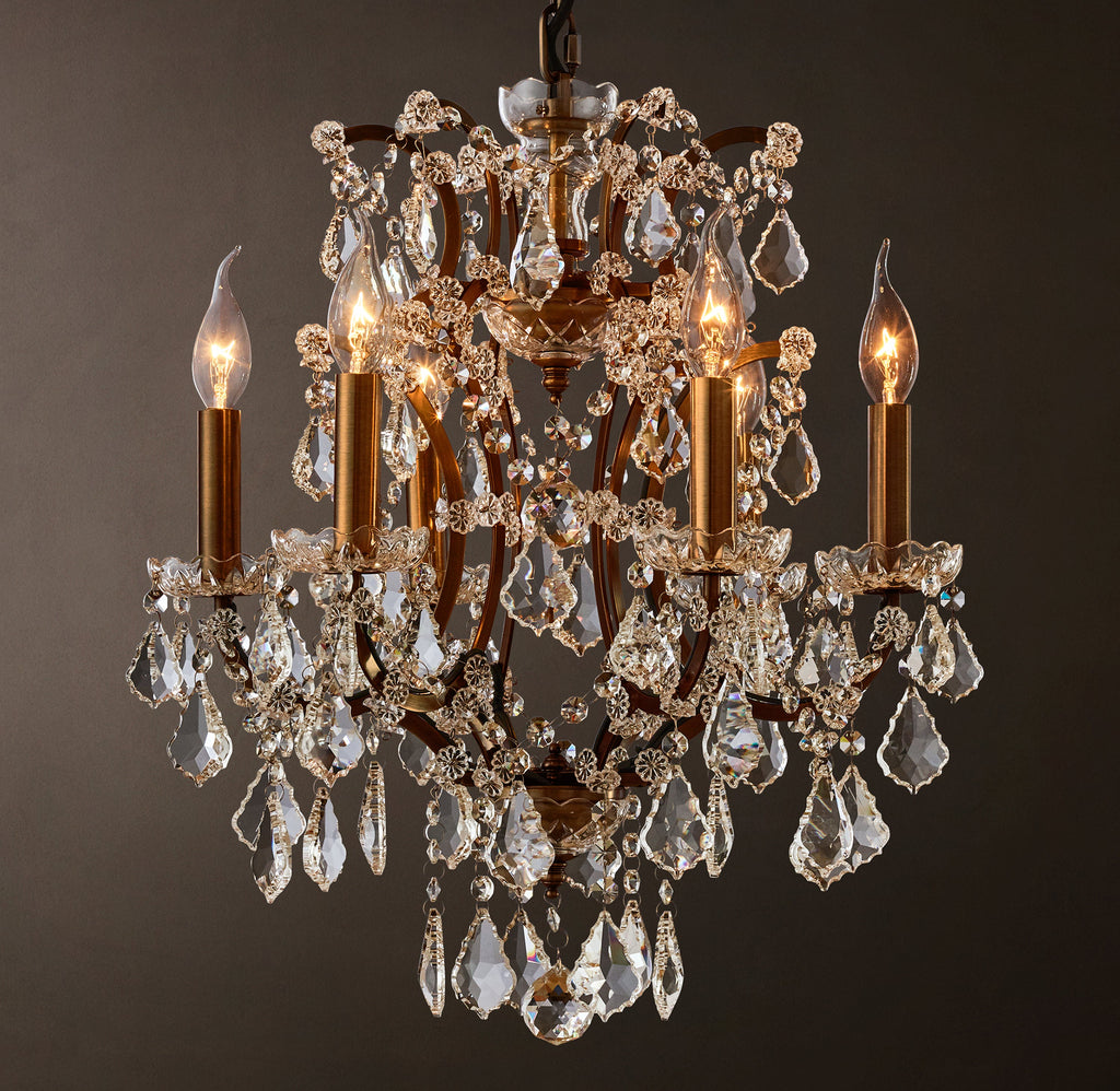 Sculptural 19th C. Rococo Iron & Crystal Round Chandelier – 18" Antiqued Brass/Clear Crystal — view 4