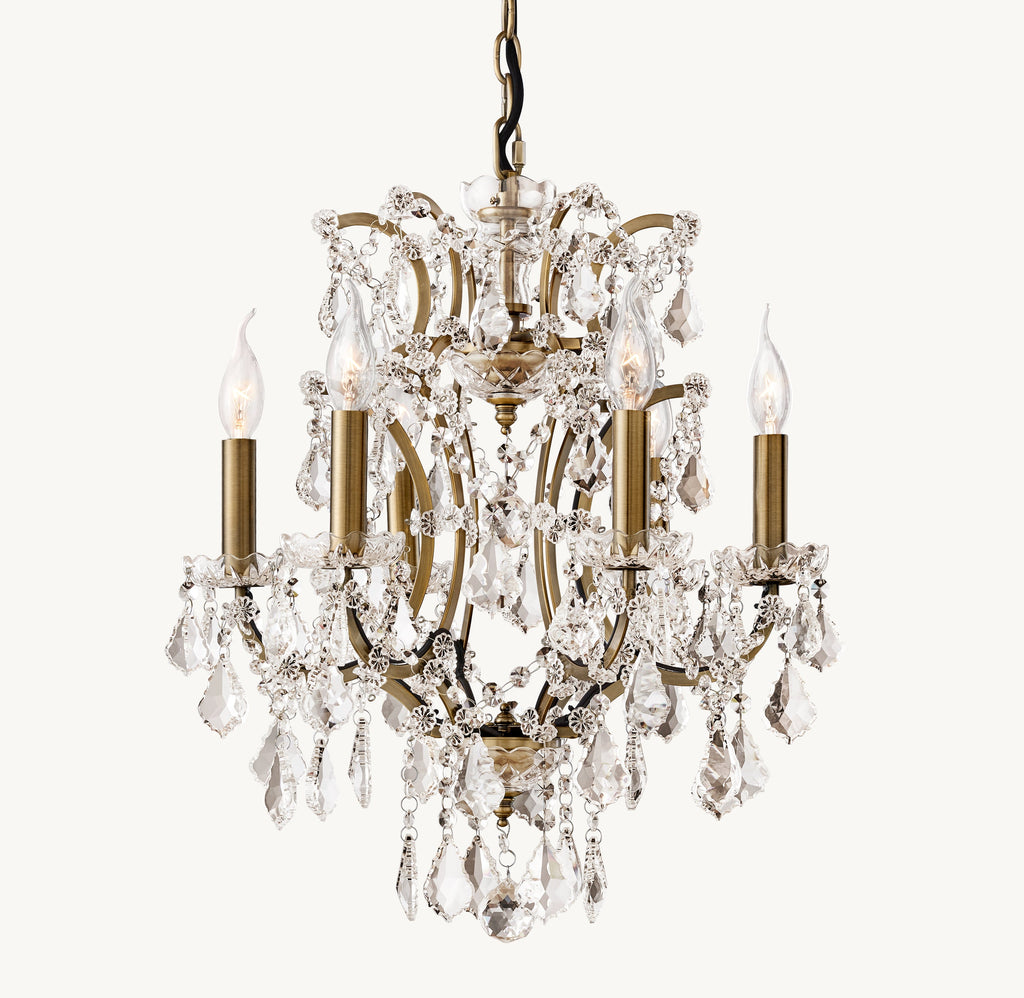 Sculptural 19th C. Rococo Iron & Crystal Round Chandelier – 18" Antiqued Brass/Clear Crystal — view 5