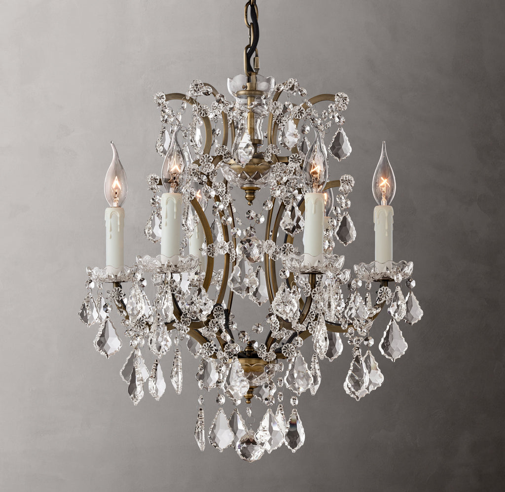 Sculptural 19th C. Rococo Iron & Crystal Round Chandelier – 18" Antiqued Brass/Clear Crystal — view 6
