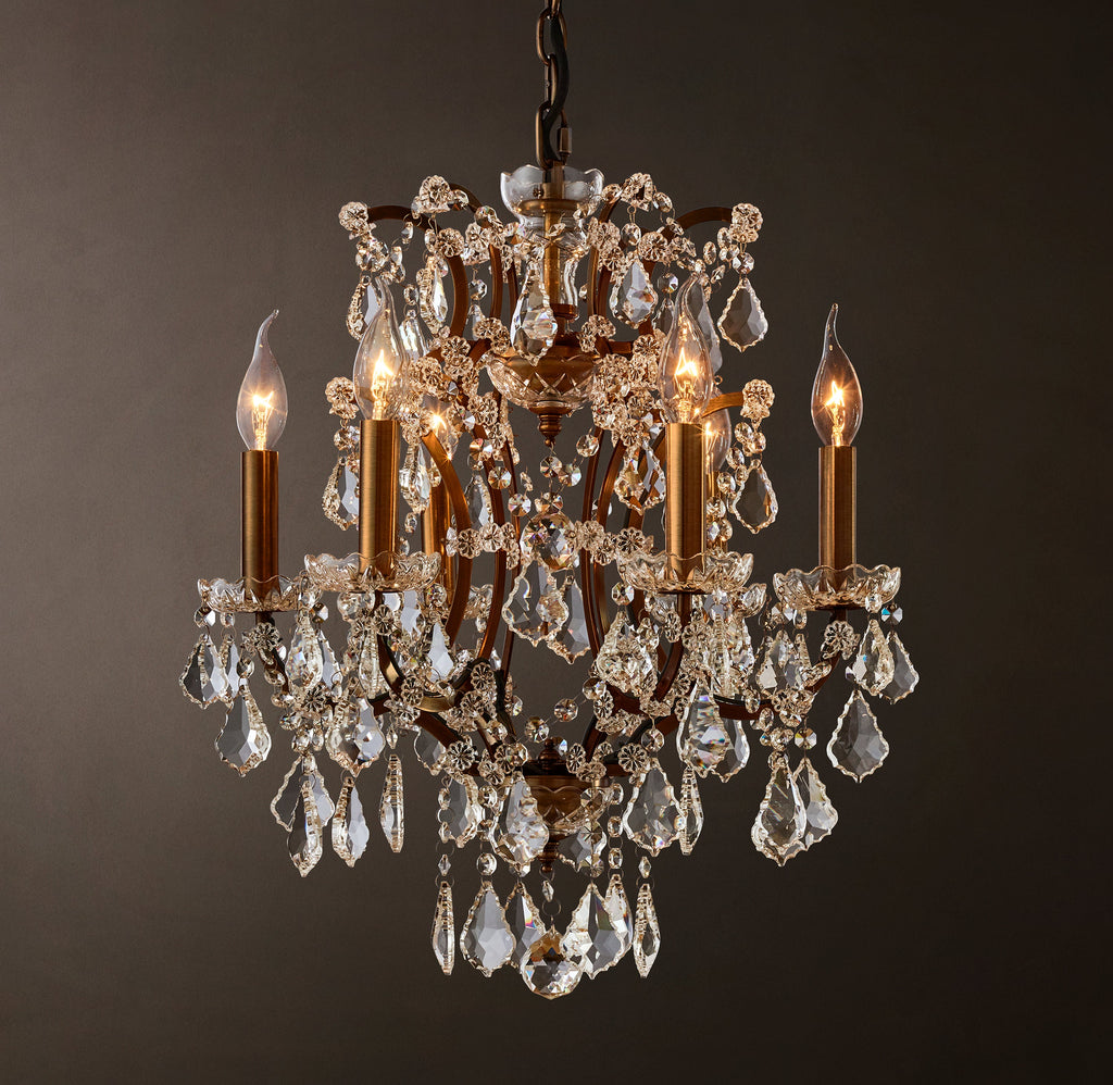 Sculptural 19th C. Rococo Iron & Crystal Round Chandelier – 18" Antiqued Brass/Clear Crystal — view 7